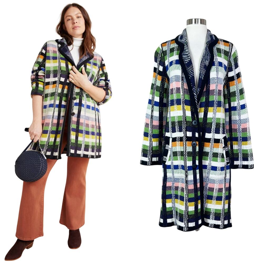 Anthropologie | Aldomartins Shanley Colorful Plaid Black Wool Coatigan Sweater 8